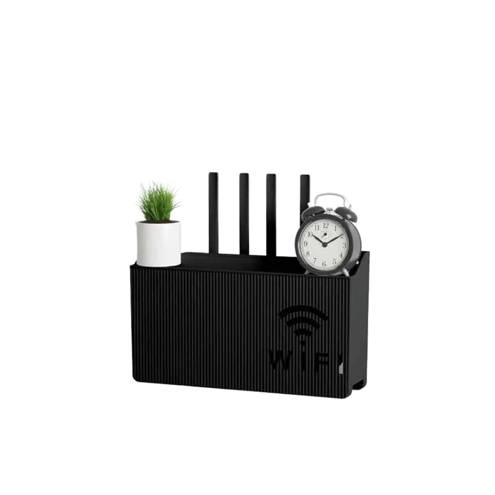 Sqqcreato Black Wifi Router Storage Box Bins Wall Mounted Router Box Office Media Decor Console Wifi Wireless Storage Boxes Bracket Hangings Shelf(Black)