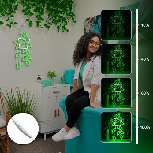 Image of Pothos Pots Neon Sign Botanical LED Wall Decor for Plant Shops, Home Gardens & Green Spaces, USB-Powered with Adjustable Brightness Design