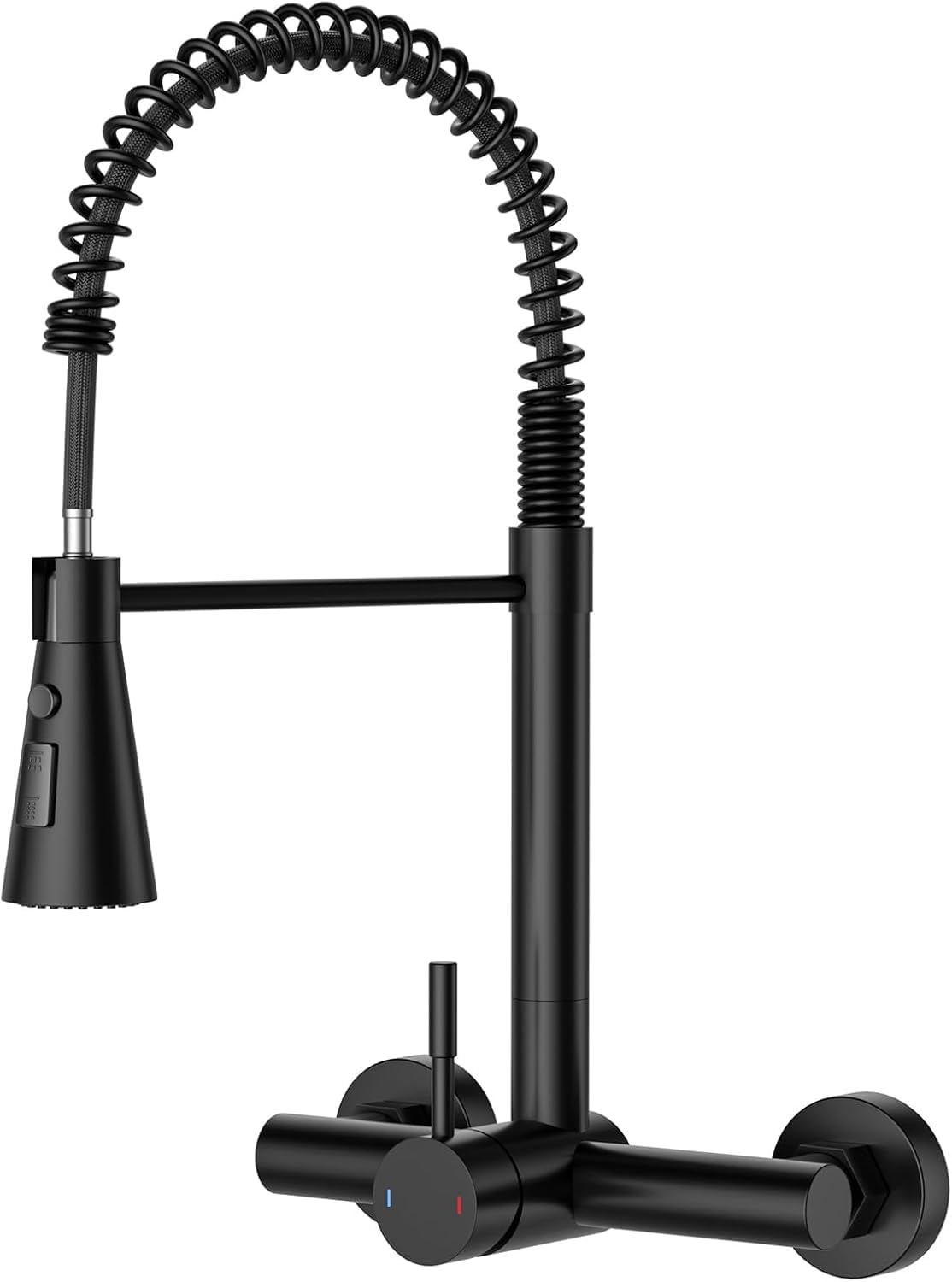 DAYONE Grifo Cocina de Pared Flexible con 3 Tipos de Chorro Negro, Grifería de Fregadero Giratorio a 360​°, Mezclador Resorte de Acero Inoxidable 304, Aireador Extraíble, Alta Presión