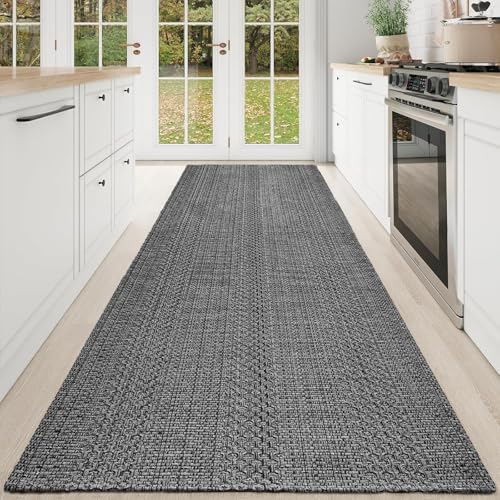 Cheerx Boho Runners for Hallways Washable Kitchen Runner Non Slip Rubber Backed Hallway Rugs Cotton Entryway Runner Rug Floor Carpet for Indoor Hall, Backdoor, Kitchen（90x240cm）