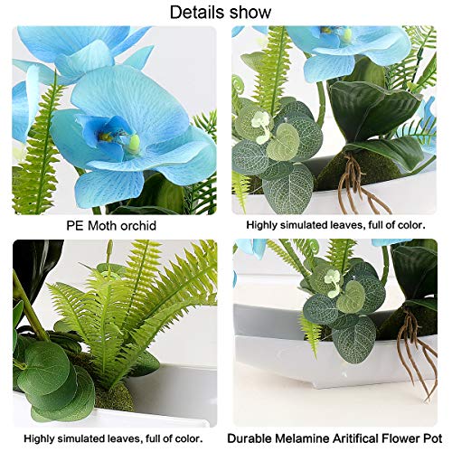 Yobansa Real Touch Silk Orchid Bonsai Artificial Flowers With Vase, Fake Orchids Flowers Arrangements For Home Decoration (New Blue) #TOP4