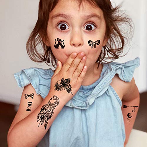 Konsait Temporary Tattoos For Adults Women Men Kids(60 Sheets), Waterproof Temporary Tattoo Fake Black Tribal Body Art Stickers Face Arm Sleeve Neck Wrist Tattoos Totem Flower Butterfly Shark Feather #TOP6