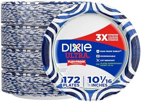 Dixie Ultra, Large Paper Plates, 10 Inch, 43 Count (Pack of 4), 3X Stronger...