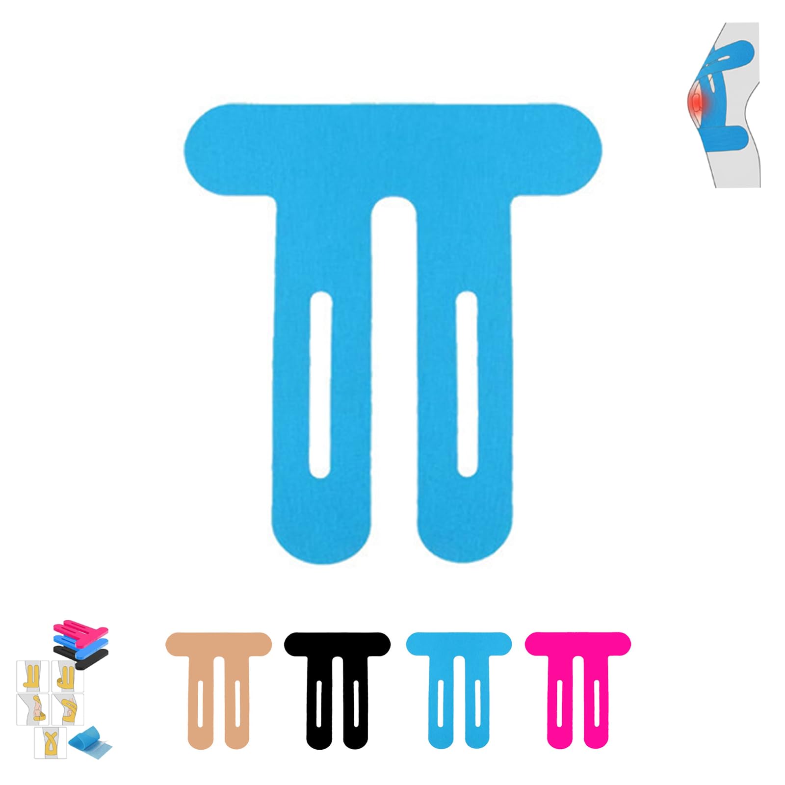 Tapex Kniegelenk vorgeschnittenes Kniemuskelband, professionelle Sport-, Lauf- und Fitness-Stützbandage für Sportler, 10 Stück, Schwarz (Blau)