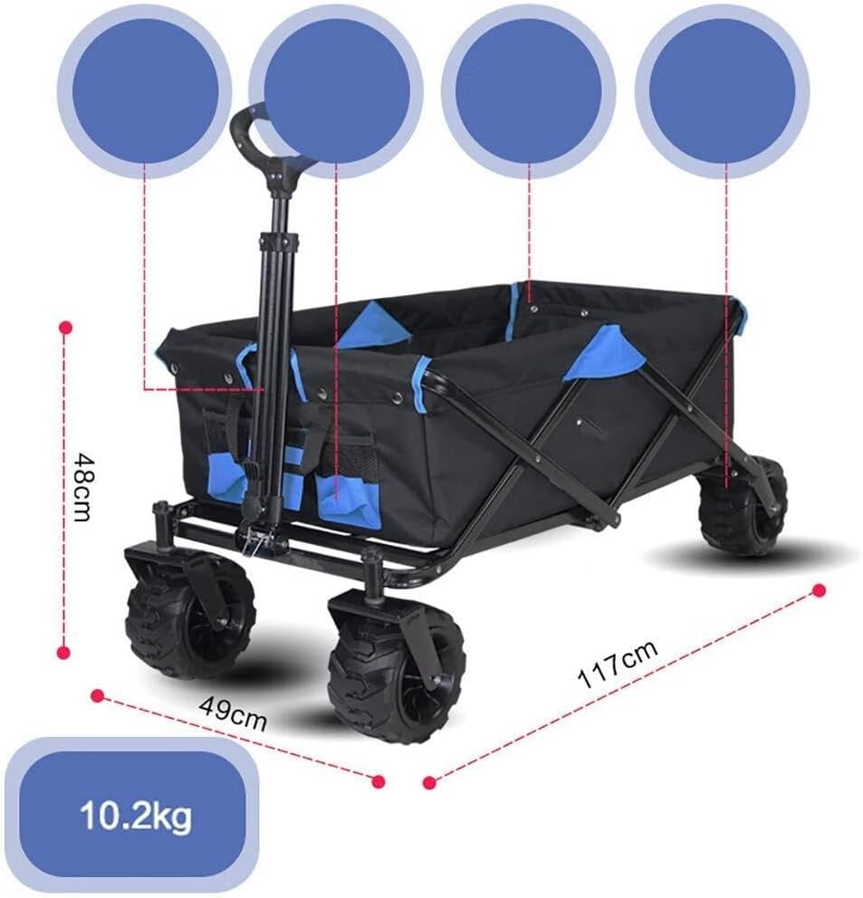 Foldable Wagon with All-Terrain PU Wheels, Telescopic Handle, Dual-Brake, Heavy Duty 80kg Capacity Garden Cart