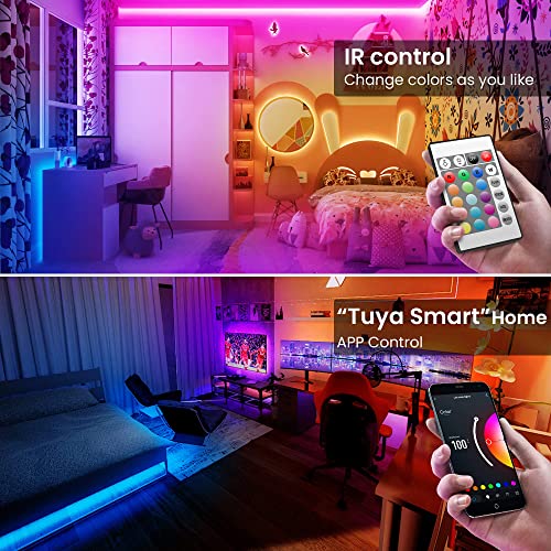 Tjoy 200Ft Smart Led Strip Lights For Bedroom, Alexa Led Light Strip,5050 Rgb Color Changing Music Sync Led Lights Strip With App Remote,Multi-Color Wireless Led Lights For Bedroom (App+Remote+Voice) #TOP3