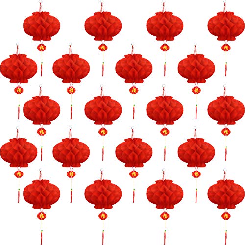 20 Pieces Red Paper Lanterns Chinese Festival Lanterns Spring Festival Hanging Decorations for Home Chinese New Year, Wedding Decorations, 5.9 Inch