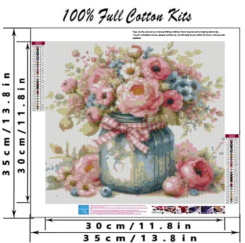 Image of MYBISYMQQ Stamped Cross Stitch Kits - Flower Embroidery Starter Kit for Adult Beginners, Cross Stitch Kits Embroidery Kit Arts and Crafts for Beginners,Crafts for Home Wall Decor 13.7x13.7 inches