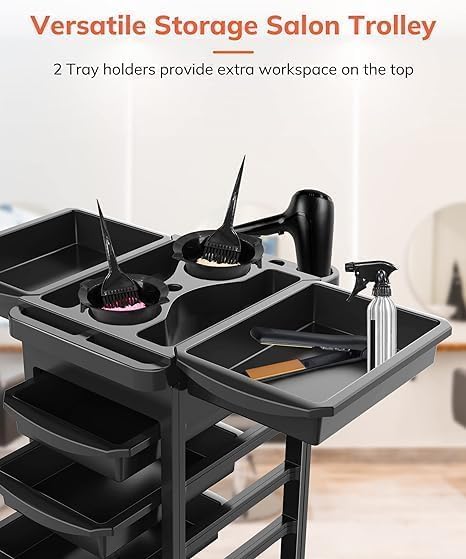 1Pcs 5Layer Salon SPA Beauty Hairdressing Rolling Trolley Cart with Drawers Hair Dryer Service Tray Trolley Cart with Wheels,5 Drawers, Rolling Cart for Extra Storage, for Hair Stylist 2