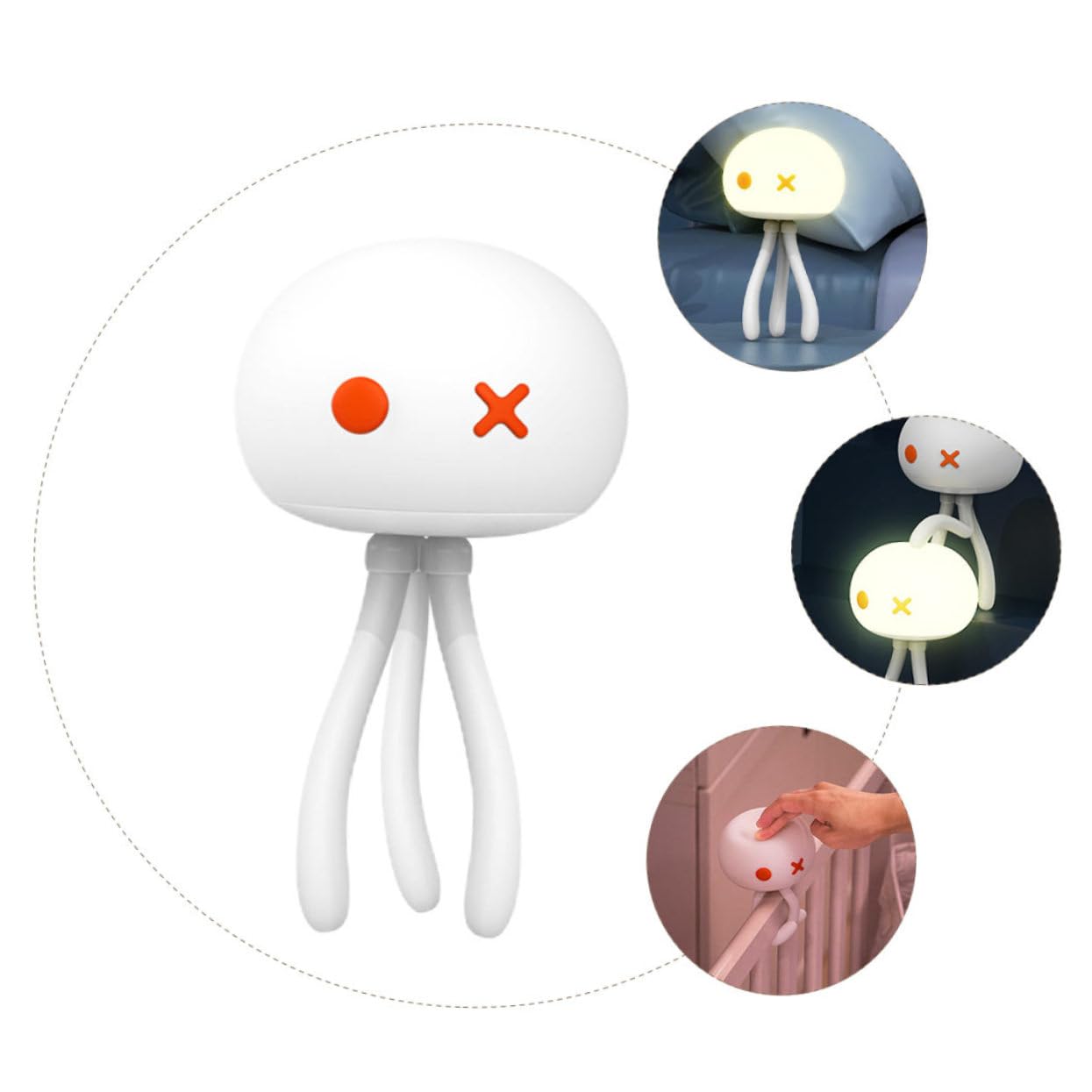 Sewroro Lámpara de Noche de Medusas Recargable 1200mah Blanco | Luz LED Suave Regulable, Cuerpo de Abs y Silicona, para Dormitorio y Estudio