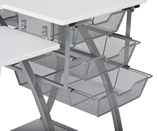 Sew Ready Pro Stitch Sewing Machine Table - 56.75" W X 23.75" D White Hobby And Sewing Machine Table With Storage Shelf And 3 Storage Drawers - Can Also Be Used As Computer Desk #TOP7