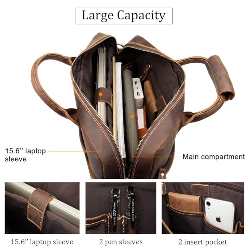 Image of Augus Leather Briefcase Laptop for Men Fits 16 Inch Laptop