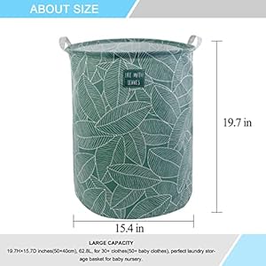 Mziart large foldable laundry basket organizer collapsible laundry hamper fabric clothes toy storage basket nursery hamper storage bin for household bedroom bathroom college dorm big white leaf  urban country home decor