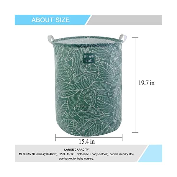 Mziart large foldable laundry basket organizer collapsible laundry hamper fabric clothes toy storage basket nursery hamper storage bin for household bedroom bathroom college dorm big white leaf  urban country home decor