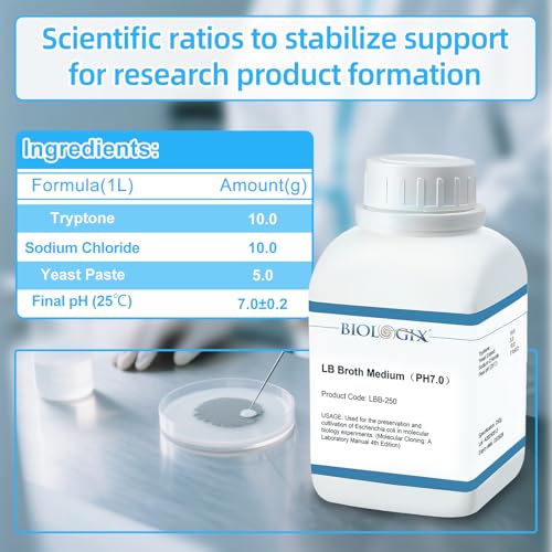Image of LB Broth Medium Powder, 250g /Bottle, Laboratory Grade with Tryptone, Yeast Extract & Sodium Chloride, LB Broth Media for Laboratory Bacterial Culture, 1 Bottles /Case