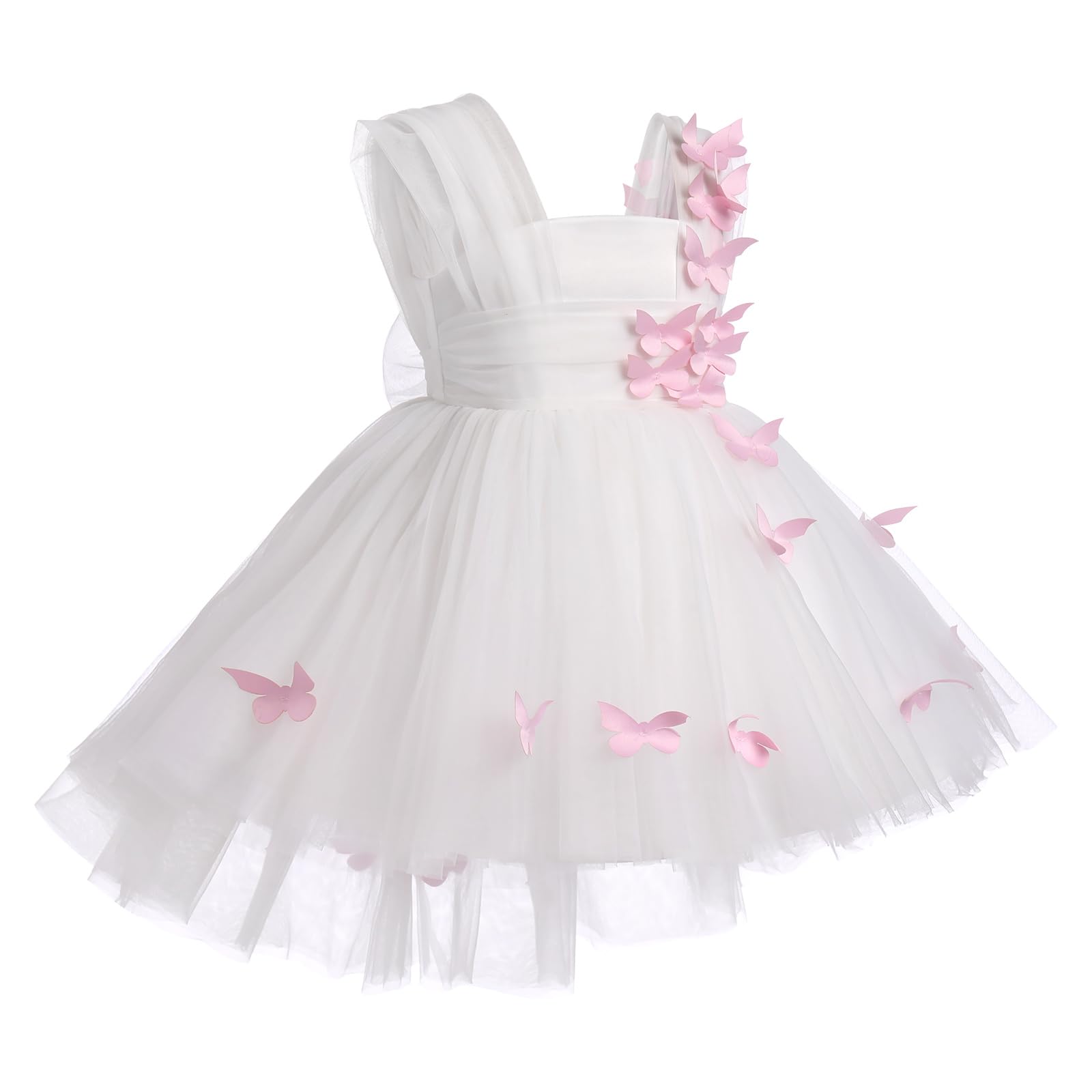 IDOPIP Bambin Fille Fleur Robe Enfant bébé a - Ligne Genou Papillon Dentelle Fleur brodée Princesse 1er Anniversaire fête sans Manches Tutu Robe
