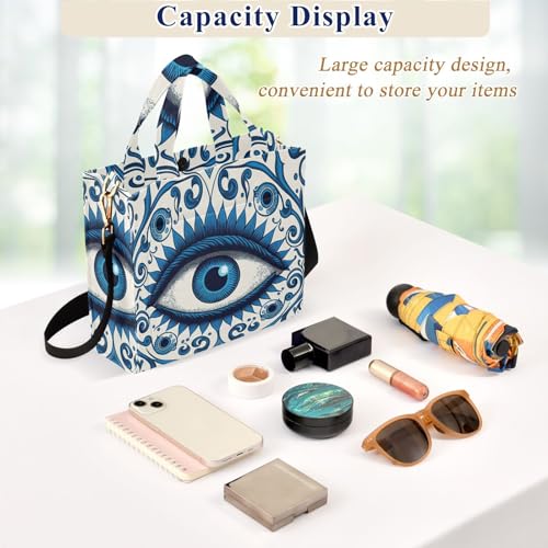 Shoulder Handbags for Women Blue Evil Eye Print, Corduroy Tote Bag Large Capacity Small Size4