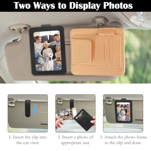Image of 2Pcs Car Picture Frame Visor Clip, Leather Holder Personalized Display Magnetic Photo Frame Vertical Horizontal Fit 2.17 inchx3.35 inch Photo Car Accessories Gifts