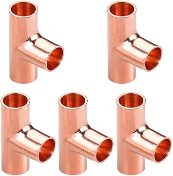 1/2" Copper Tee,Copper Three-Way Fitting Welding Joint, Sweat Solder Connection for Residential and Commercial Plumbing, HVAC Air Conditioning Systems 5 Pack