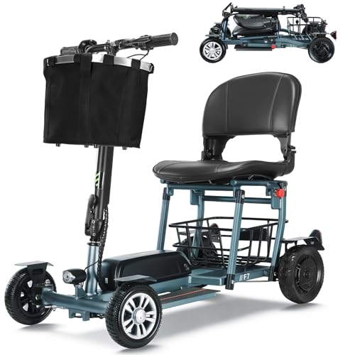 Freejoyer Elektromobil Klappbar für Senioren, Seniorenmobil leicht, einfach aufzubauen und schnelles Aufladen, Stabiler Mobilitätsroller mit 4 Räder (Blau)