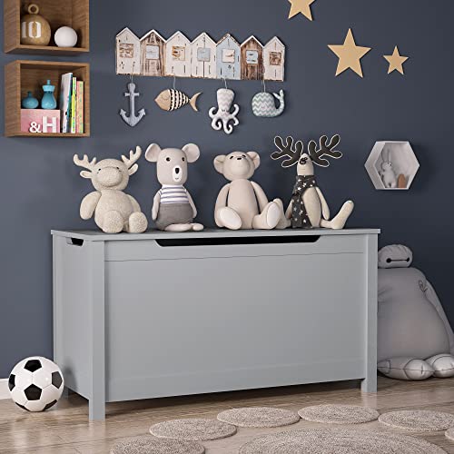 Mancofy Wooden Toy Chest, Kids Toy Box?Furniture for Playroom, Bench with Safety Hinged Lid, Wooden Toy Box Storage Organizer, Children's Furniture Toy Chest (Gray)