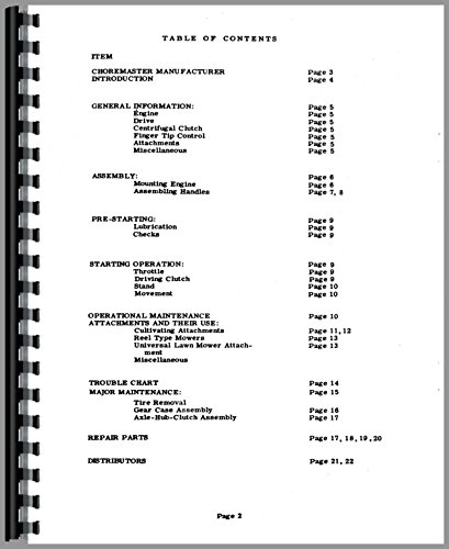 Operators Manual Choremaster Lawn & Garden Tractor      Plastic Comb
