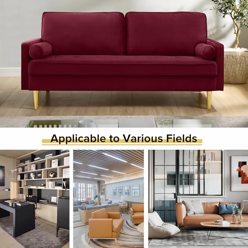 Image of 67 inch Modern Velvet Loveseat Sofa Couch, Mid-Century Tufted Upholstered Small Love Seat Couch with 2 Pillows & 4 Golden Legs, 2-Seats Couches for Compact Space, Living Room, Apartment (Burgundy)