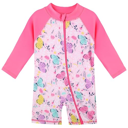 Image of HUAANIUE Toddler Girl Swimsuit Long Sleeve UPF50+ Sun Protection
