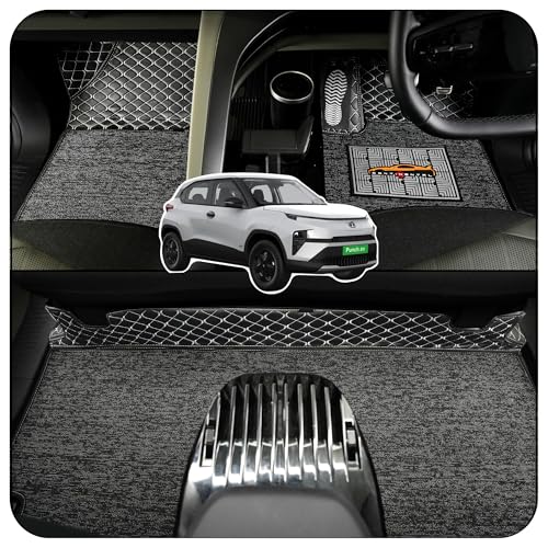 Image of CONTINENTAL [Butterfly 7D Punch Ev Car Mats] Luxury 7D Car Floor Mats for Punch Ev (2024-2026) || Scratchproof & Waterproof Punch Ev 7D Car Mats || Color - Black & Silver