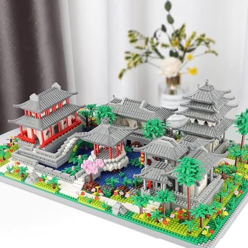 Image of SKY LINE OCEAN Chinese Suzhou Garden Architecture Micro Building Blocks Set with LED Lights | Complex for Ages 14+ | 3930 Pcs | Miniature Model Kit for Adults & Kids || 5 Year Structural Warranty