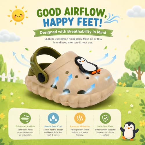 Image of GLJ Little AngelToddler Clogs Slippers, 12 Months to 3 Years, Baby Boy, Waterproof, Lightweight, Cute Cartoon Penguin Design