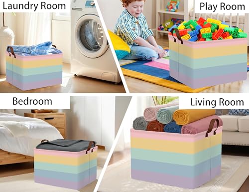 Image of Kids Boho Rainbow Baskets Foldable Girls Baby Toy Storage Bin Rectangular Nursery Box Room Decor(Rainbows)