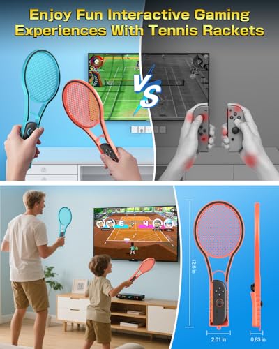Image of FYOUNG Tennis Racket for Nintendo Switch 2 for Joy Cons, Hand Grips Compatible with Switch 2 /OLED /Switch 1 Handle Grip Holder for Mario Tennis Aces Sports Game Accessories with Hand Staps-2 Packs
