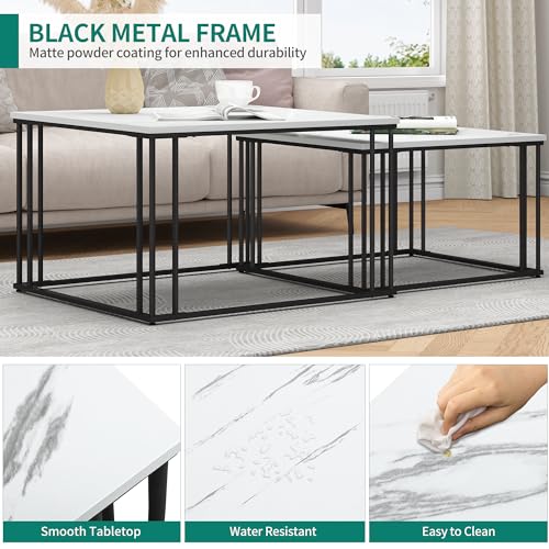 YITAHOME Moderner Couchtisch 2er-Set für Wohnzimmer, weißgraue runde Couchtische aus Holz, Cocktailtische, Beistelltisch mit stabilem Metallrahmen – Bild 5