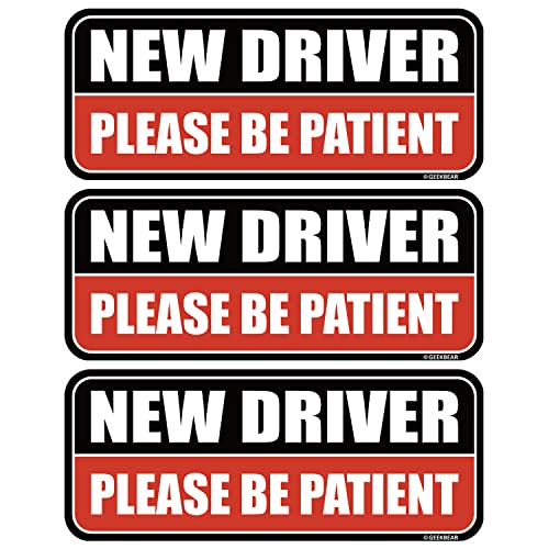 GEEKBEAR New Driver Car Magnet - Colorful, Reflective, Weather-Resistant - Rectangular 8.7 x 3.5 in (Black/Red, 3 Pack)