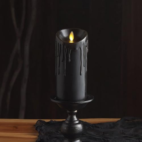 Miniatura 8 de Luminara Vela LED sin llama de cera negra, funciona con pilas, pilar de luces de llama móvil, sin perfume, con borde goteado, temporizador (3 x 6.5