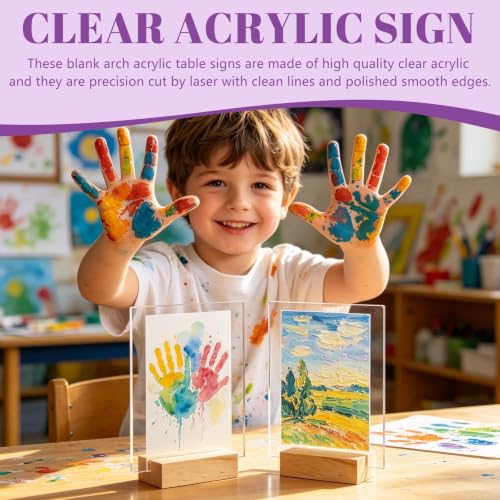 Image of Bercoor 5 Pack 4x6 Inch Blank Clear Acrylic Sign with Wooden Stands, Rectangle Top Acrylic Sheet, DIY Acrylic Rectangle Table Numbers for DIY Name Card Gifts Event Party Sign Decoration