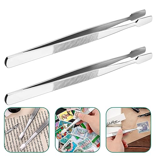 SUPVOX 2Pcs Stainless Steel Stamp Tweezers with Spade Tips for Collectors Ideal for Stamps Beads, Jewelry - Image 2