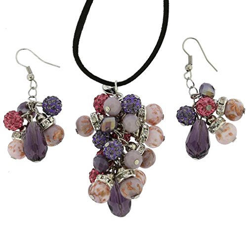 Conjunto de collar y aretes de Murano púrpura para tus noches especiales