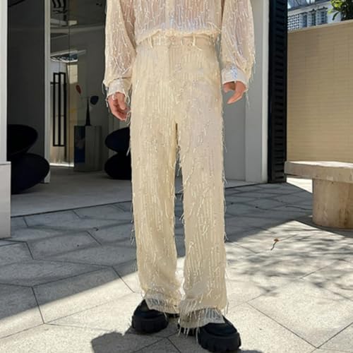 Mens Nightclub Sequin Bead Tringe Straight Leg Fashion Casual Pants Trousers for Men Mens Linen Pants3