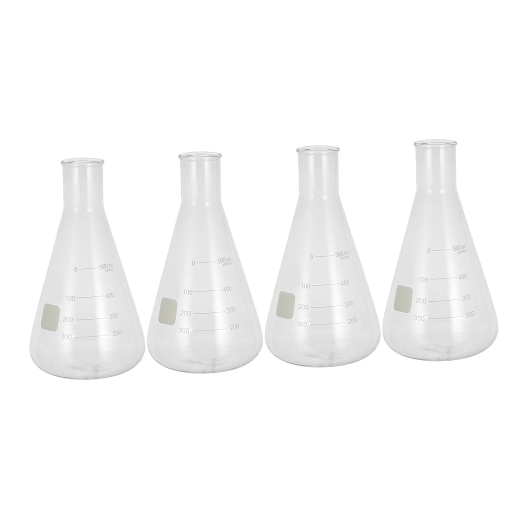 Matraccio Erlenmeyer in Vetro per Laboratorio, 4 Pezzi, Forma Conica, Adatto a Scuola e Esperimenti di Chimica, Uso Pratico e Sicuro nel Riscaldamento
