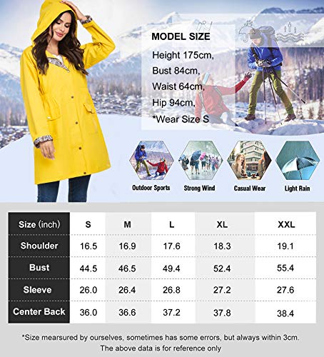 SoTeer Rain Jacket Women Floral Lined Hooded Lightweight Raincoat Waterproof Outdoor Windbreaker S-XXL (XX-Large, Yellow, xx_l) - Thumbnail 7