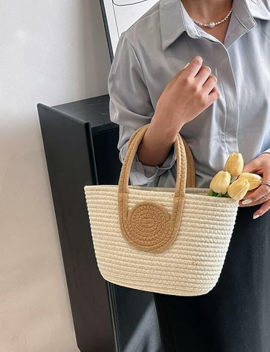 Image of Handmade Crochet Tote Bag with Circular Handle, 25 cm x 15 cm