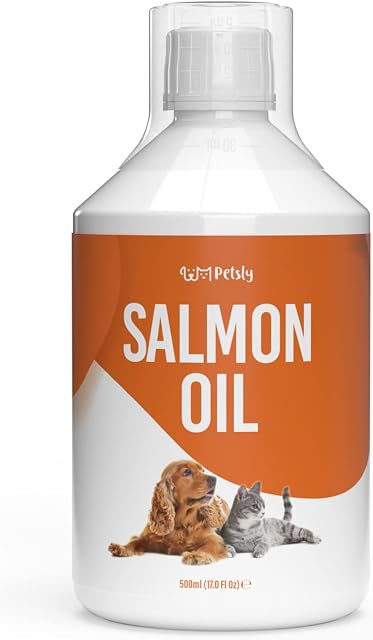 Petsly Salmon Oil for Dogs - Organic Salmon Fish Oil for Cats & Dogs - With Omega 3 for Dogs: Dog Oil for Joints, Itch, Paws & Shiny Fur - Salmon Oil for Cats: Dry Skin & Itch Relief for Cats, 500ml