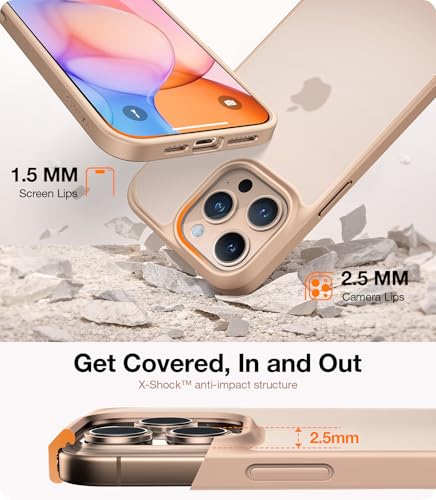 Image of TORRAS for iPhone 16 Pro Case Guardian Shockproof, 4X Military-Grade Test Protection, DIY-Buttons Anti-Scratch Non-mag Translucent Matte Hard Back Slim Case for iPhone 16 Pro 6.3inch, Gold