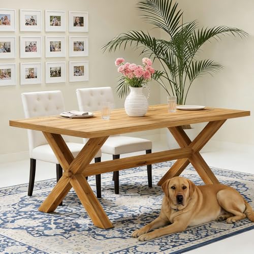 Solid Wood Dining Table with X-Base Legs