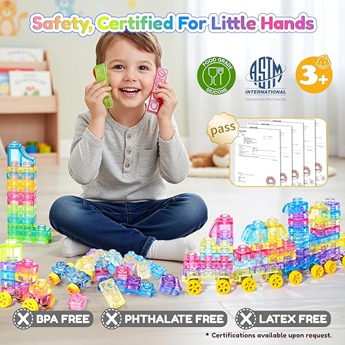 Image of 42PCS Soft Train Sensory Building Blocks with Wheels,Squishy Stacking Toy | Preschool Educational Creative Play, Montessori Squeezable, Stretchable Early Learning Construction Playset, Puzzle Blocks