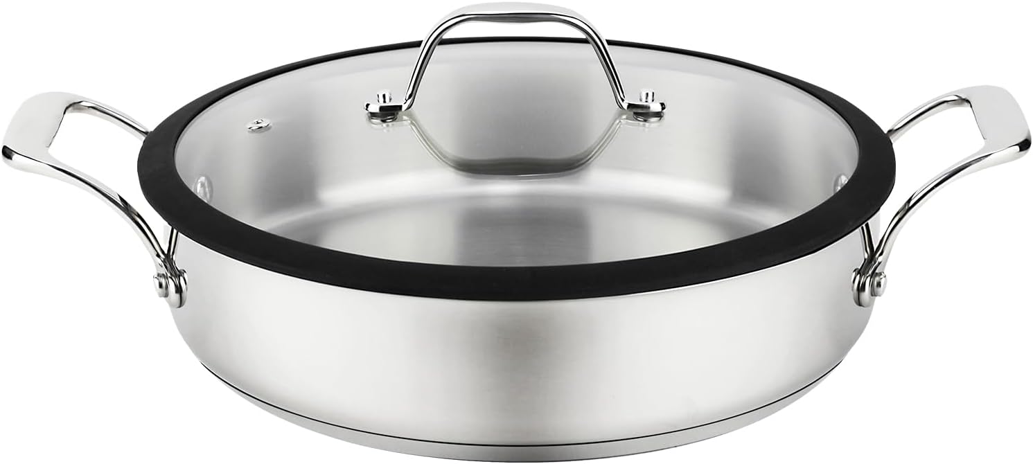 MAGEFESA Balance 11-inch Stainless Steel Braiser with Lid, Suitable for All types of Cooktops including Induction, Dishwasher and Oven Safe up to 200°F