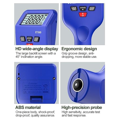 Calibrador de espesor de recubrimiento, medición precisa para pintura automotriz con pantalla LCD grande retroiluminada miniatura 7