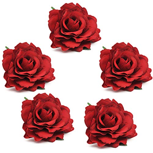 Coucoland Rose Blumen Brosche Haarclips Braut Hochzeit Haarschmuck Flamenco Tanz Haarspange Damen Fasching Kostüm Accessoires (5 Stück - Rose)